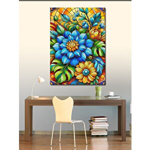 Kanvas Tablo Mavi Çiçek Desenleri 70x100 cm