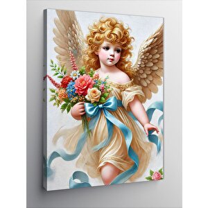 Kanvas Tablo Melek Ve Çiçek Buketi 100x140 cm