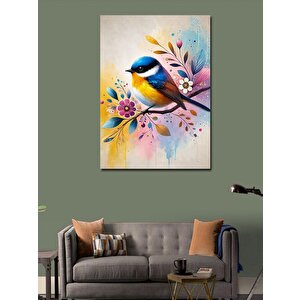 Kanvas Tablo Çiçeklerle Süslü Kuş 70x100 cm