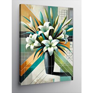 Kanvas Tablo Beyaz Çiçekler Ve Modern Vazolar 100x140 cm