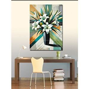 Kanvas Tablo Beyaz Çiçekler Ve Modern Vazolar 100x140 cm