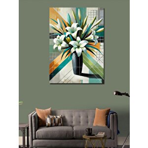 Kanvas Tablo Beyaz Çiçekler Ve Modern Vazolar 100x140 cm