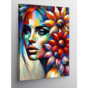Kanvas Tablo Çiçeklerle Süslenmiş Kadın Portresi 100x140 cm