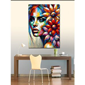 Kanvas Tablo Çiçeklerle Süslenmiş Kadın Portresi 100x140 cm