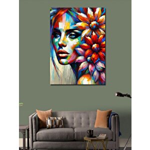Kanvas Tablo Çiçeklerle Süslenmiş Kadın Portresi 100x140 cm