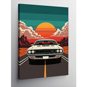 Kanvas Tablo Güneş Batımında Klasik Araba 50x70 cm