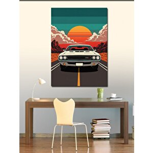Kanvas Tablo Güneş Batımında Klasik Araba 50x70 cm
