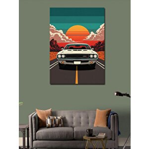 Kanvas Tablo Güneş Batımında Klasik Araba 50x70 cm