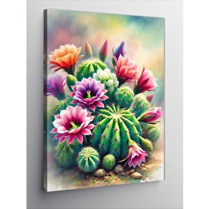 Kanvas Tablo Çiçekli Kaktüs Çizimi 50x70 cm