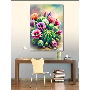 Kanvas Tablo Çiçekli Kaktüs Çizimi 50x70 cm