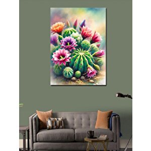 Kanvas Tablo Çiçekli Kaktüs Çizimi 50x70 cm