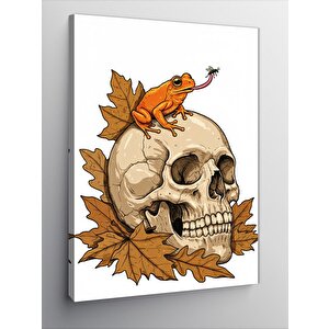 Kanvas Tablo Kafatası, Yaprak Ve Kurbağa 70x100 cm