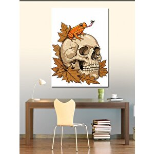 Kanvas Tablo Kafatası, Yaprak Ve Kurbağa 70x100 cm