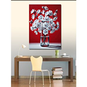 Kanvas Tablo Beyaz Çiçek Vazoları 70x100 cm