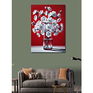Kanvas Tablo Beyaz Çiçek Vazoları 70x100 cm