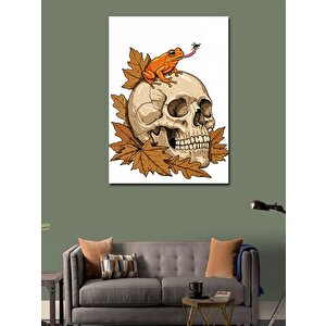 Kanvas Tablo Kafatası, Yaprak Ve Kurbağa 100x140 cm