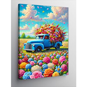 Kanvas Tablo Renkli Çiçek Yüklü Kamyon 50x70 cm