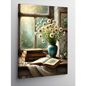 Kanvas Tablo Pencere Ve Çiçeklerle Eski Oda 70x100 cm