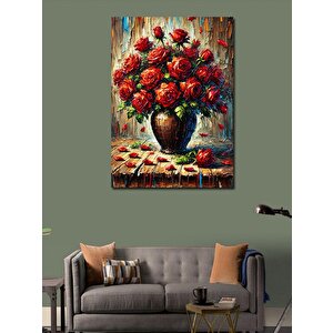 Kanvas Tablo Kırmızı Güller Çiçek Vazosu 50x70 cm