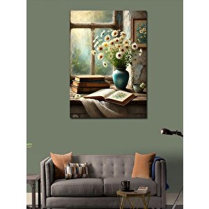 Kanvas Tablo Pencere Ve Çiçeklerle Eski Oda 50x70 cm