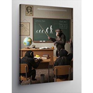Kanvas Tablo Maymunlar Sınıfta Eğitim Görüntüsü 70x100 cm
