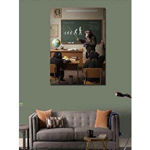 Kanvas Tablo Maymunlar Sınıfta Eğitim Görüntüsü 50x70 cm
