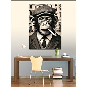 Kanvas Tablo Sigara İçen Şapkalı Maymun 100x140 cm