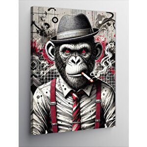 Kanvas Tablo Sigara İçen Şapkalı Maymun 100x140 cm