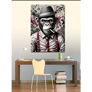 Kanvas Tablo Sigara İçen Şapkalı Maymun 100x140 cm