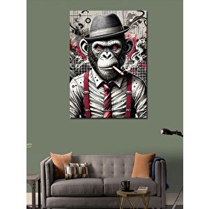 Kanvas Tablo Sigara İçen Şapkalı Maymun 100x140 cm