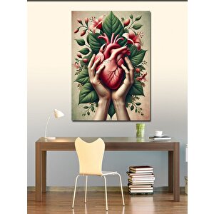 Kanvas Tablo Çiçekli Kalp Eller 100x140 cm