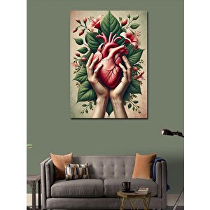 Kanvas Tablo Çiçekli Kalp Eller 100x140 cm