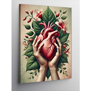 Kanvas Tablo Çiçekli Kalp Eller 50x70 cm