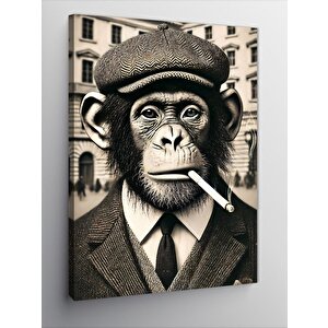 Kanvas Tablo Sigara İçen Şapkalı Maymun 70x100 cm