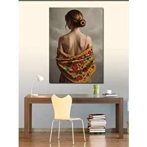 Kanvas Tablo Çiçekli Şal Ve Kadın 70x100 cm