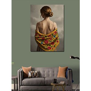 Kanvas Tablo Çiçekli Şal Ve Kadın 70x100 cm