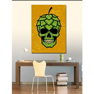 Kanvas Tablo Yeşil Kafatası Ve Yaprak 50x70 cm