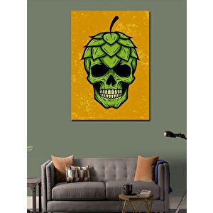 Kanvas Tablo Yeşil Kafatası Ve Yaprak 50x70 cm