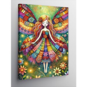 Kanvas Tablo Renkli Peri Ve Çiçekli Dünya 50x70 cm