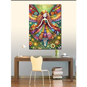 Kanvas Tablo Renkli Peri Ve Çiçekli Dünya 50x70 cm