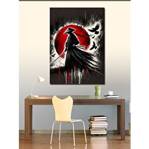 Kanvas Tablo Samuray Silueti Ve Kırmızı Güneş 70x100 cm