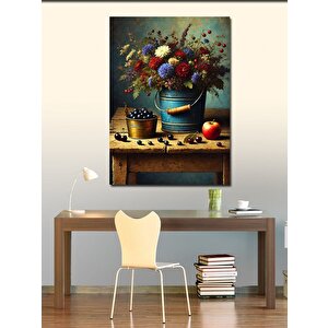 Kanvas Tablo Renkli Çiçeklerle Dekore Edilmiş Vazo 70x100 cm