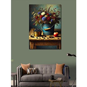 Kanvas Tablo Renkli Çiçeklerle Dekore Edilmiş Vazo 70x100 cm