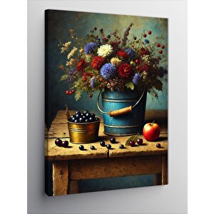 Kanvas Tablo Renkli Çiçeklerle Dekore Edilmiş Vazo 100x140 cm