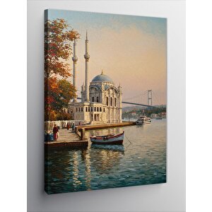 Kanvas Tablo İstanbul'da Boğaz Ve Camii 100x140 cm