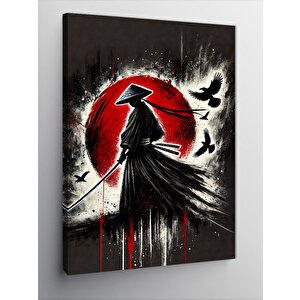 Kanvas Tablo Samuray Silueti Ve Kırmızı Güneş 50x70 cm