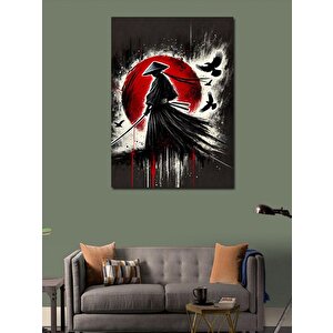 Kanvas Tablo Samuray Silueti Ve Kırmızı Güneş 50x70 cm