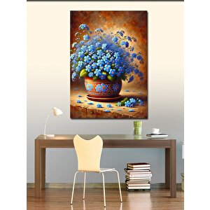 Kanvas Tablo Çini Vazoda Mavi Çiçekler 100x140 cm