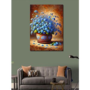 Kanvas Tablo Çini Vazoda Mavi Çiçekler 100x140 cm