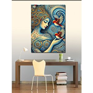 Kanvas Tablo Çiçekler Ve Kuşlarla Kadın 70x100 cm